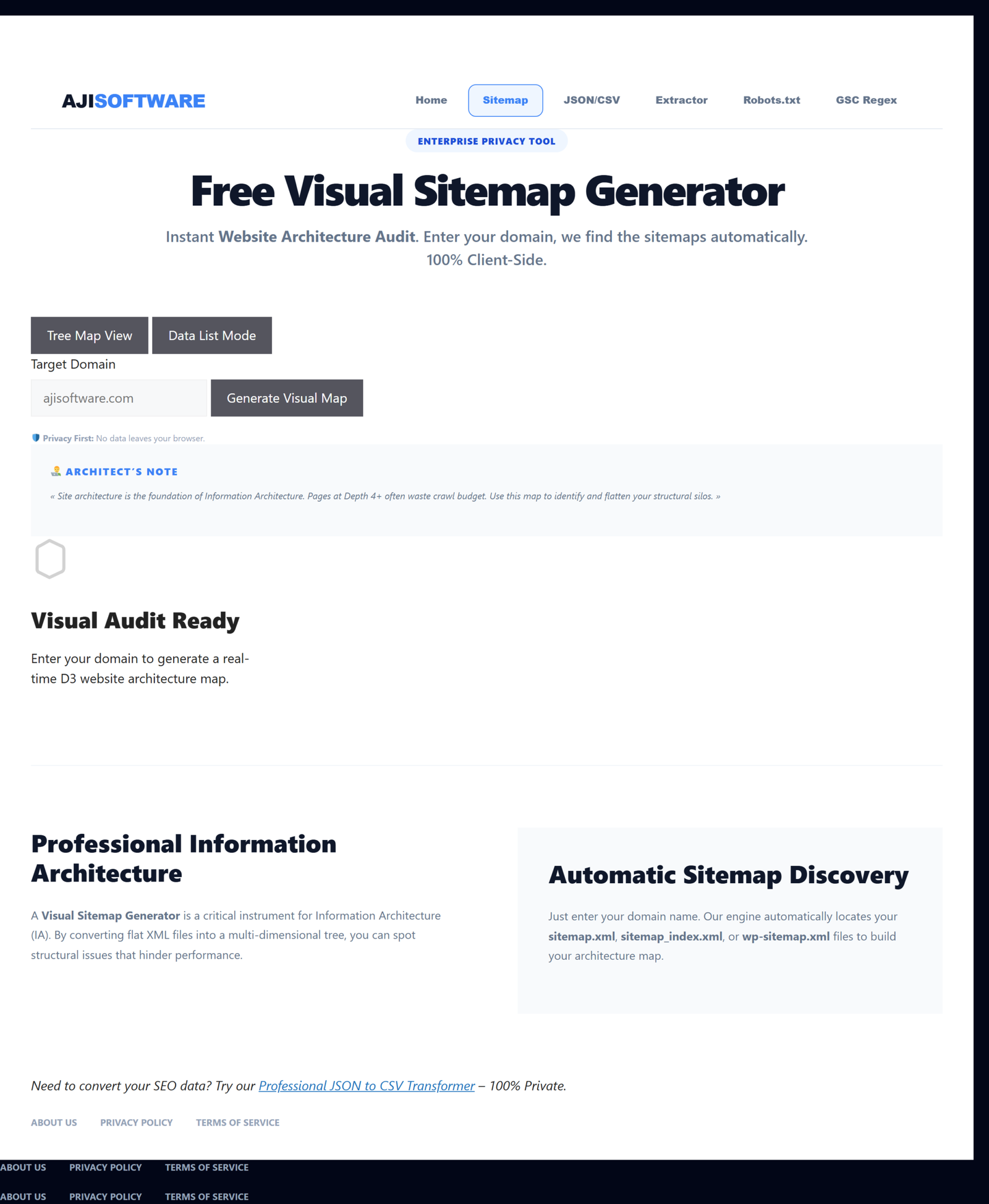 AJI Visual Sitemap Generator Real Interface Screenshot